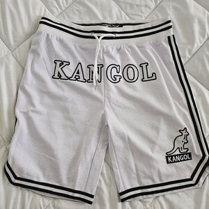 White Kangol Mesh Athletic Shorts with Black Trim